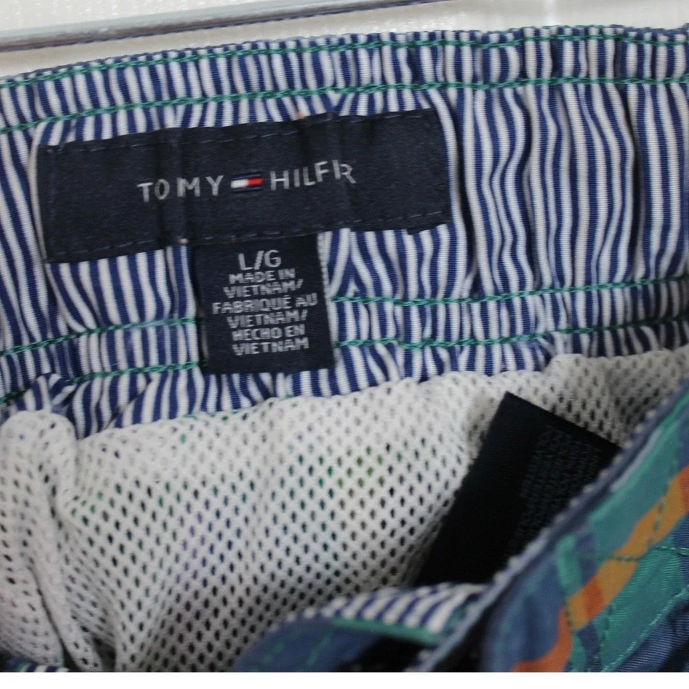 Tommy Hilfiger Plaid Swim Trunks Shorts Blue Green‎ Mens L